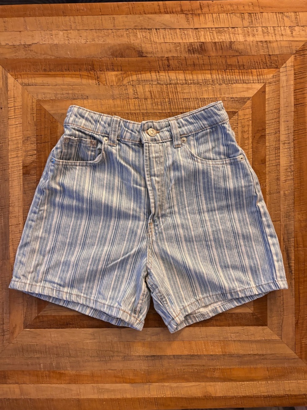 Zara Light Blue Striped Denim Shorts